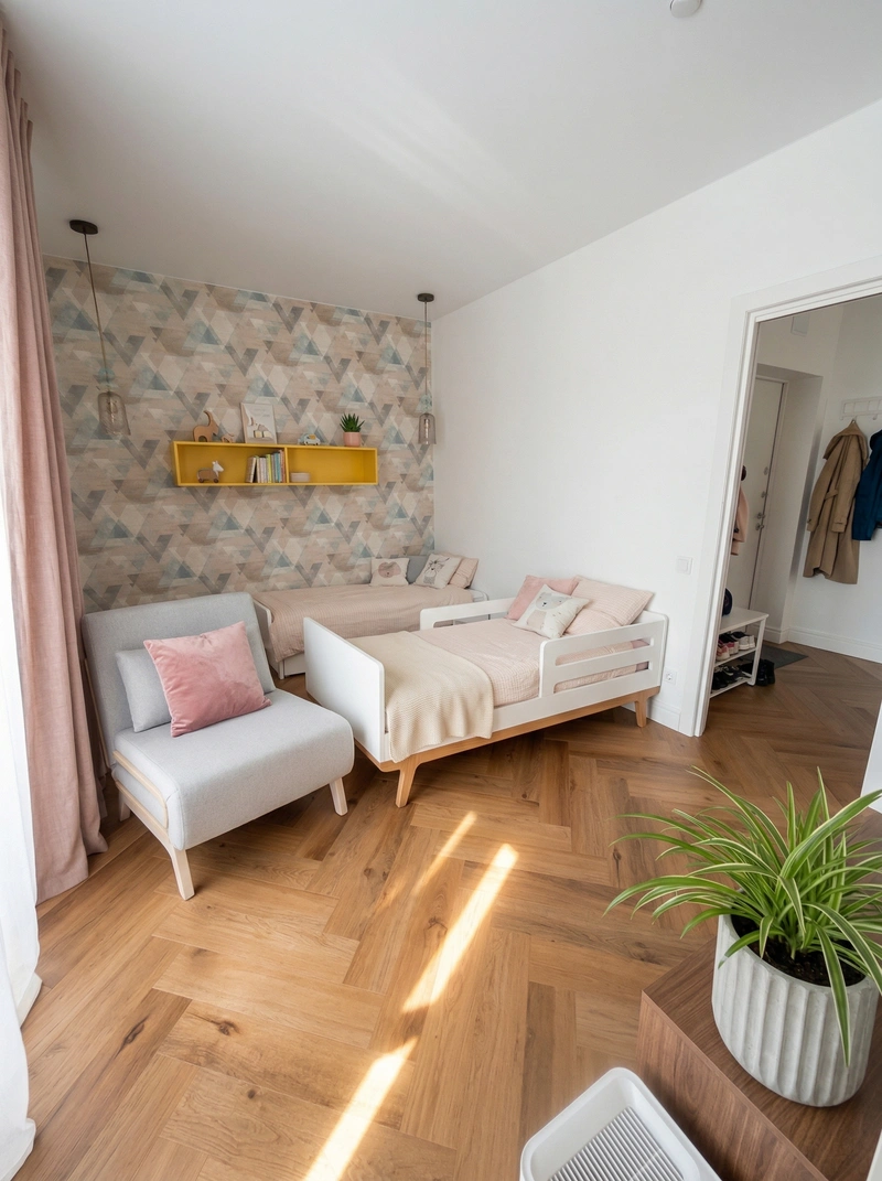 Дизайн детской в стиле Сканди — фото интерьера от нейросети RoomGPT