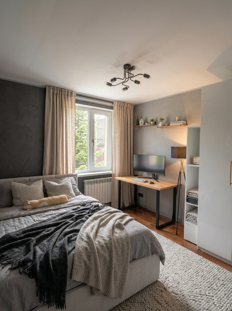 Дизайн спальни в стиле Хюгге — фото интерьера от нейросети RoomGPT