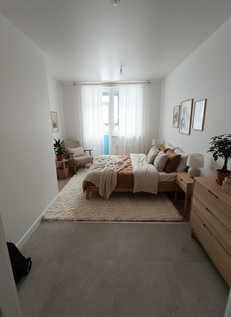 Дизайн интерьера в стиле Хюгге — Спальня от нейросети RoomGPT