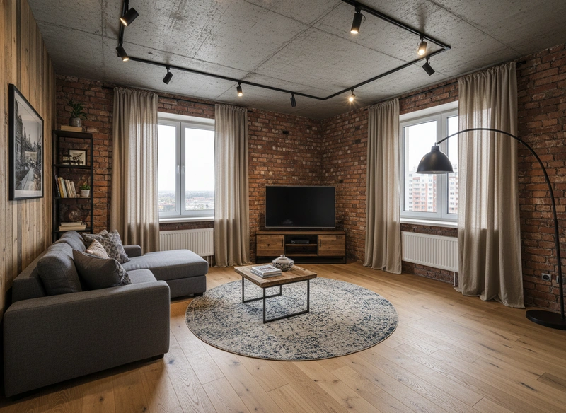 Дизайн интерьера в стиле Лофт — Гостиная от нейросети RoomGPT