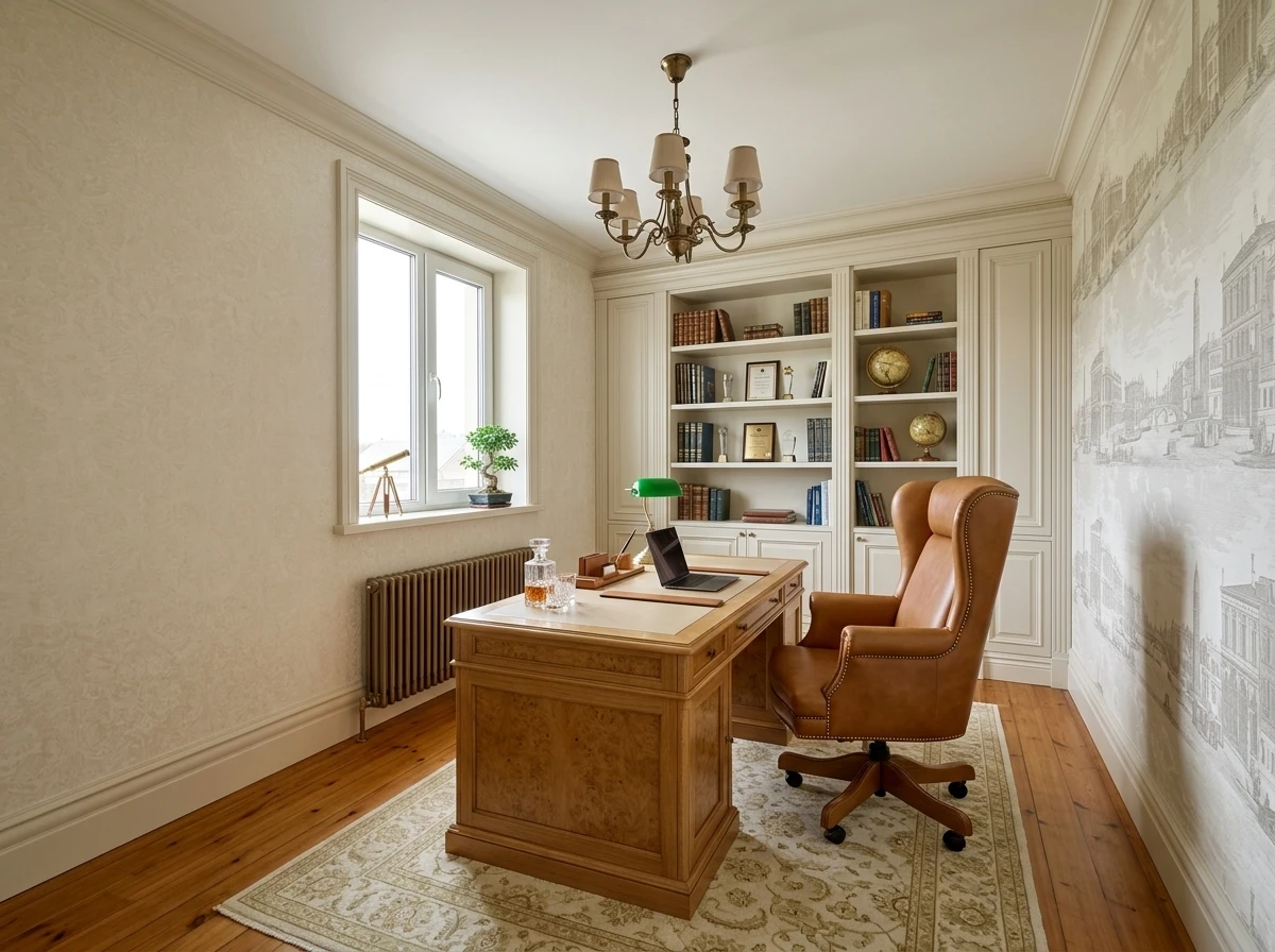 Дизайн кабинета в стиле Классика — фото интерьера от нейросети RoomGPT