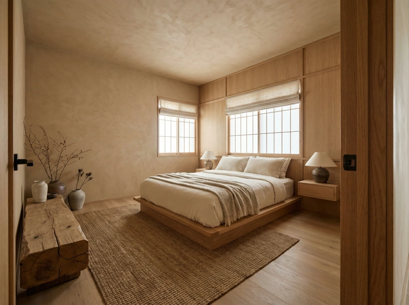 Дизайн спальни в стиле Japandi — фото интерьера от нейросети RoomGPT