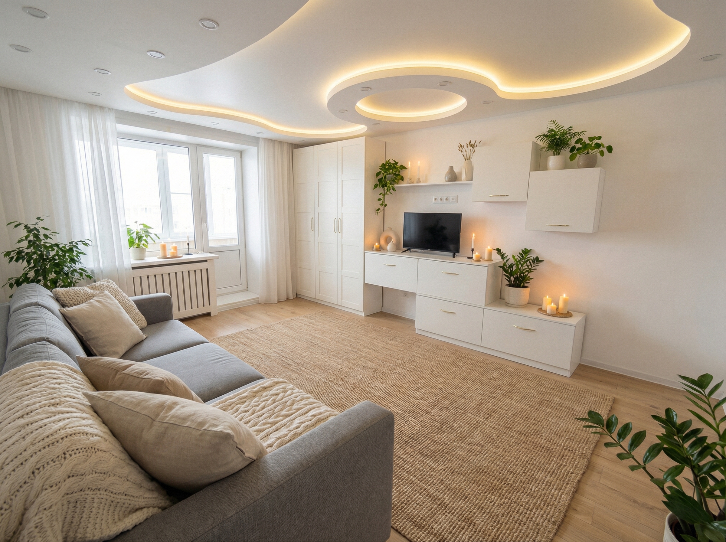 Дизайн гостиной в стиле Хюгге — фото интерьера от нейросети RoomGPT