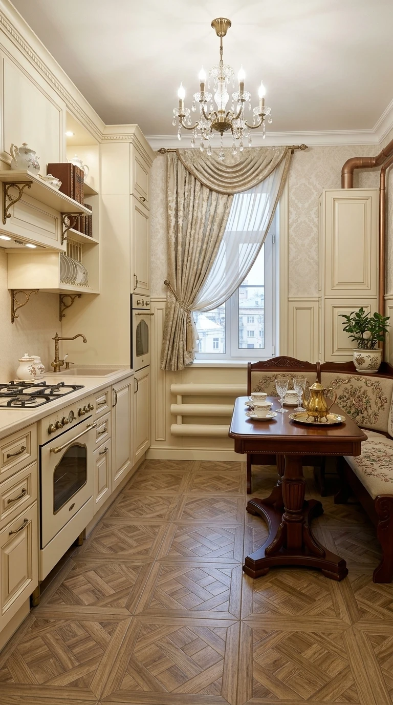 Дизайн кухни в стиле Классика — фото интерьера от нейросети RoomGPT