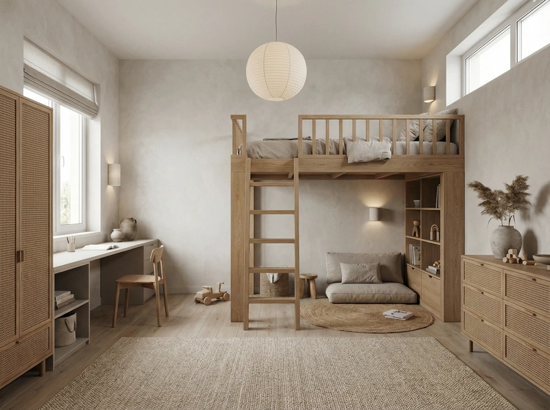 Дизайн детской в стиле Japandi — фото интерьера от нейросети RoomGPT