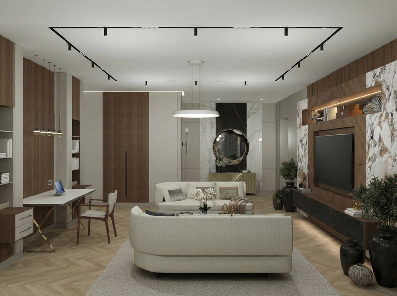 Дизайн гостиной в стиле Контемпорари — фото интерьера от нейросети RoomGPT