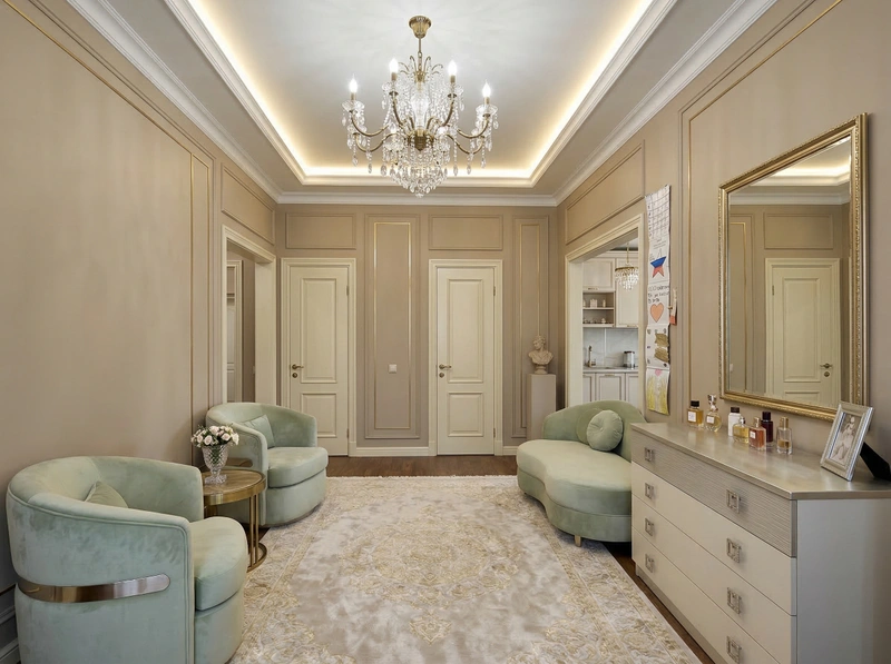 Дизайн гостиной в стиле Неоклассика — фото интерьера от нейросети RoomGPT
