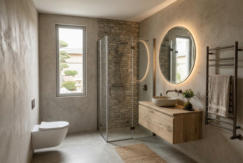 Дизайн ванной в стиле Japandi — фото интерьера от нейросети RoomGPT