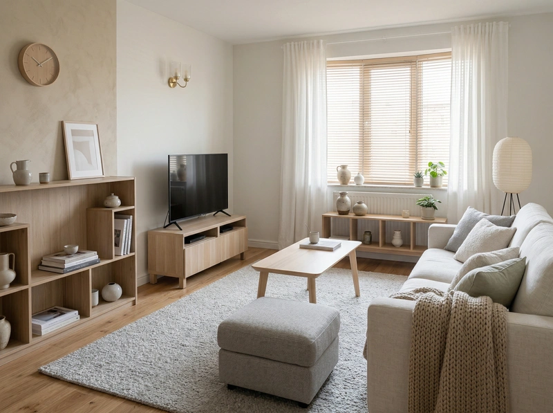 Дизайн гостиной в стиле Хюгге — фото интерьера от нейросети RoomGPT