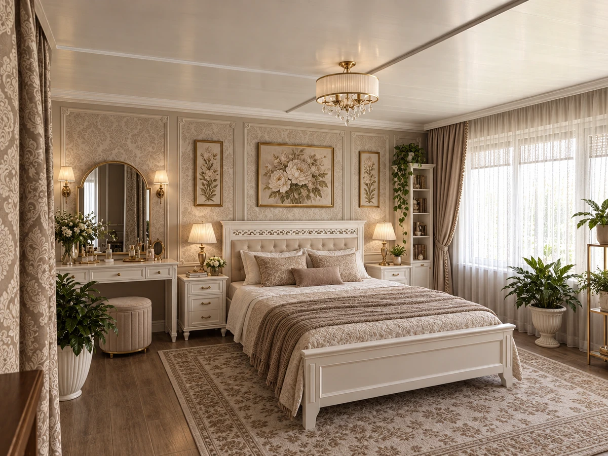 Дизайн спальни в стиле Классика — фото интерьера от нейросети RoomGPT