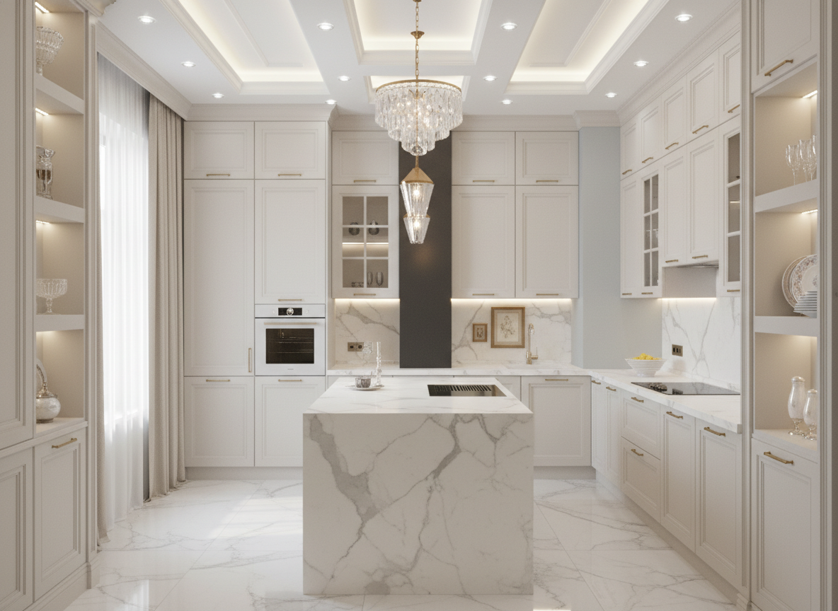 Дизайн кухни в стиле Классика — фото интерьера от нейросети RoomGPT