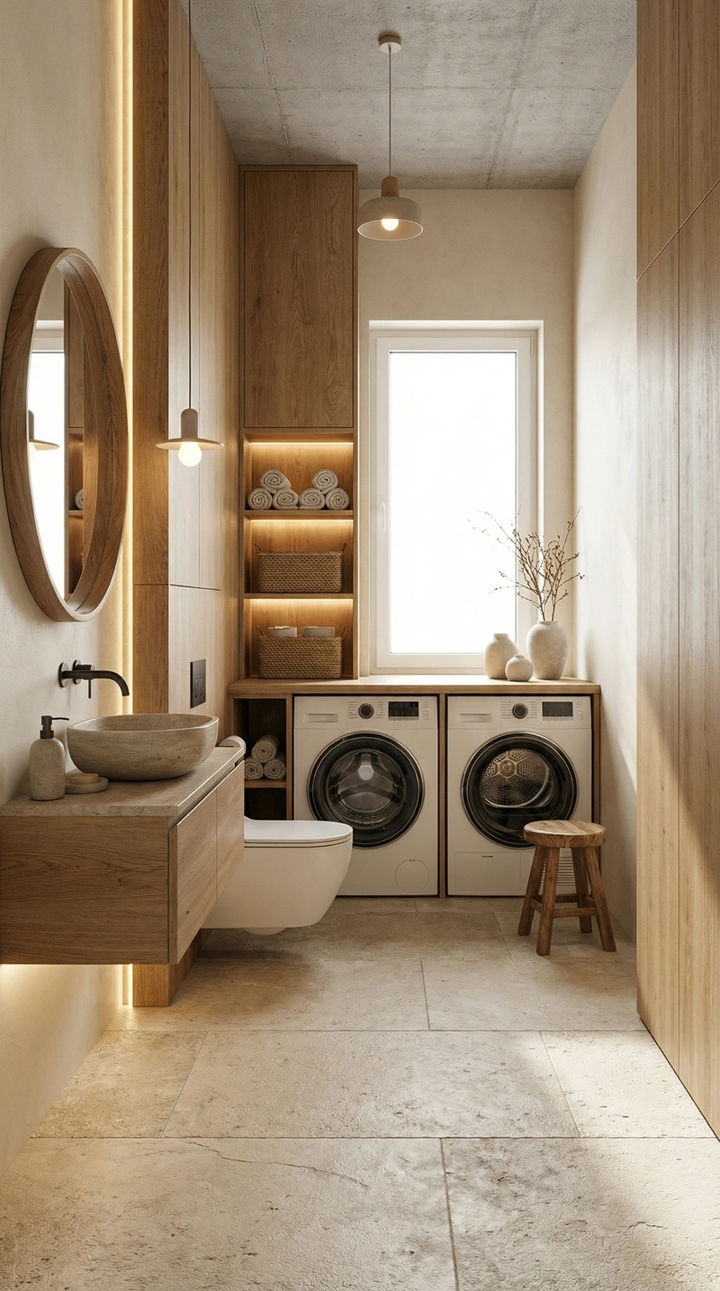 Дизайн ванной в стиле Japandi — фото интерьера от нейросети RoomGPT