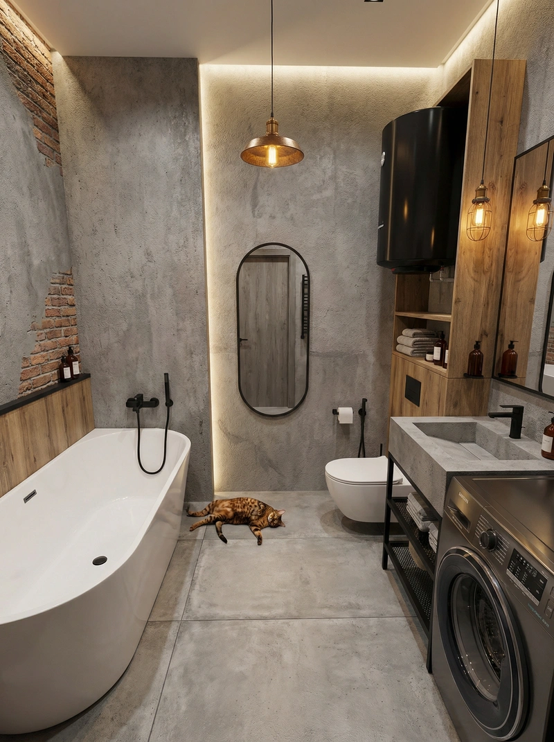 Дизайн интерьера в стиле Лофт — Ванная от нейросети RoomGPT