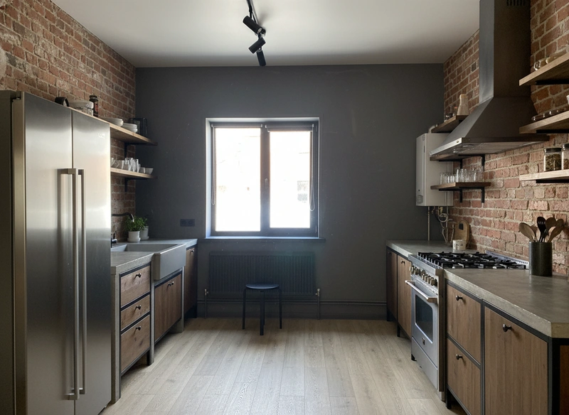 Дизайн интерьера в стиле Лофт — Кухня от нейросети RoomGPT