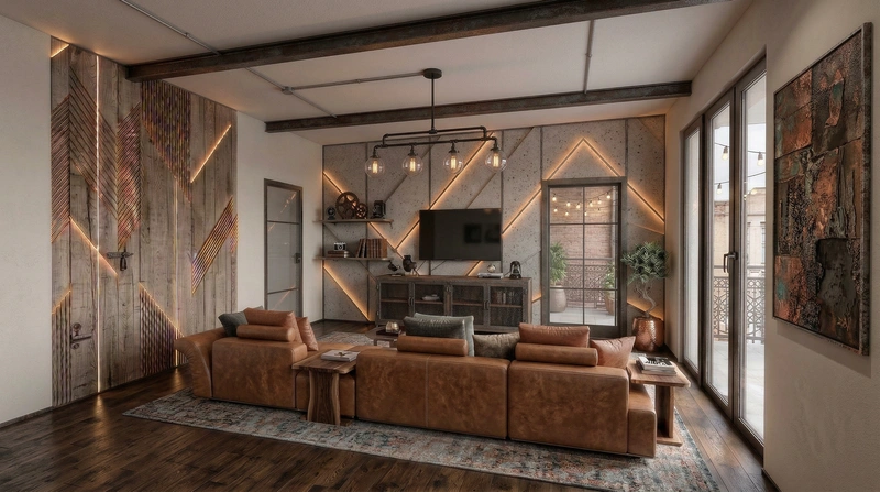 Дизайн интерьера в стиле Лофт — Гостиная от нейросети RoomGPT