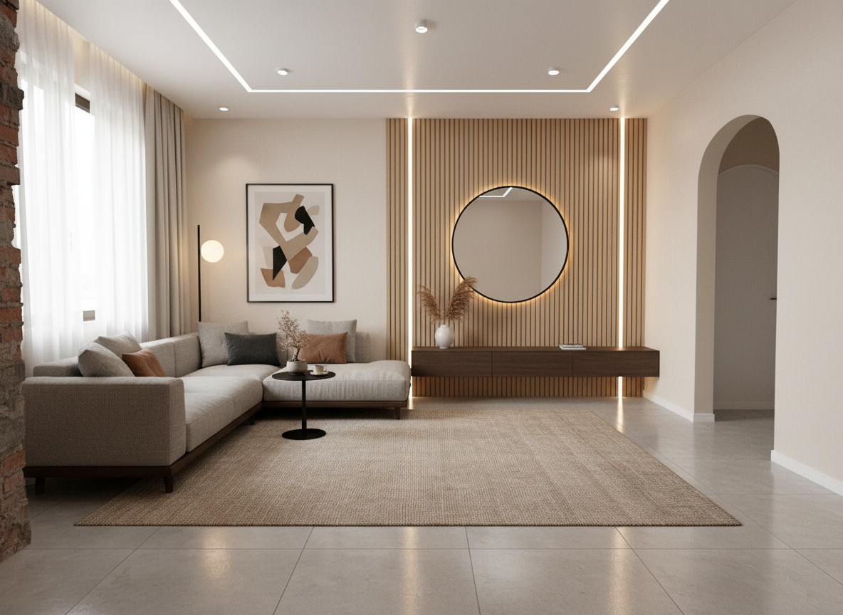 Дизайн гостиной в стиле Japandi — фото интерьера от нейросети RoomGPT