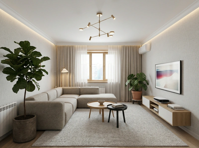 Дизайн гостиной в стиле Сканди — фото интерьера от нейросети RoomGPT