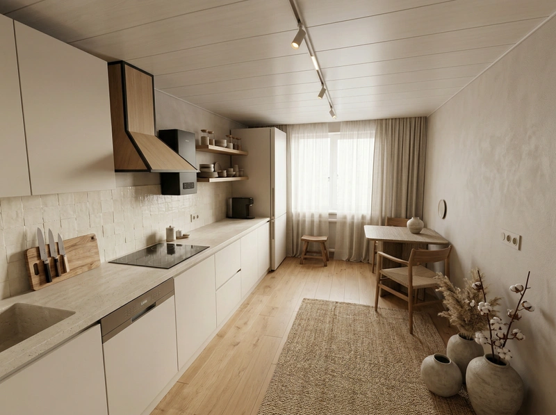 Дизайн кухни в стиле Japandi — фото интерьера от нейросети RoomGPT