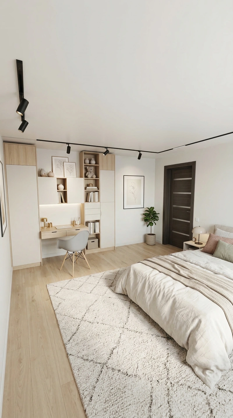 Дизайн спальни в стиле Сканди — фото интерьера от нейросети RoomGPT