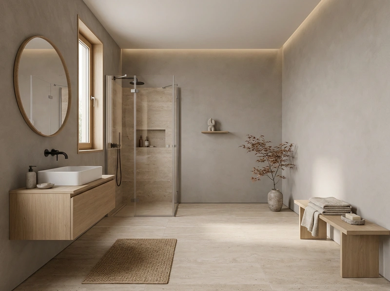 Дизайн ванной в стиле Japandi — фото интерьера от нейросети RoomGPT