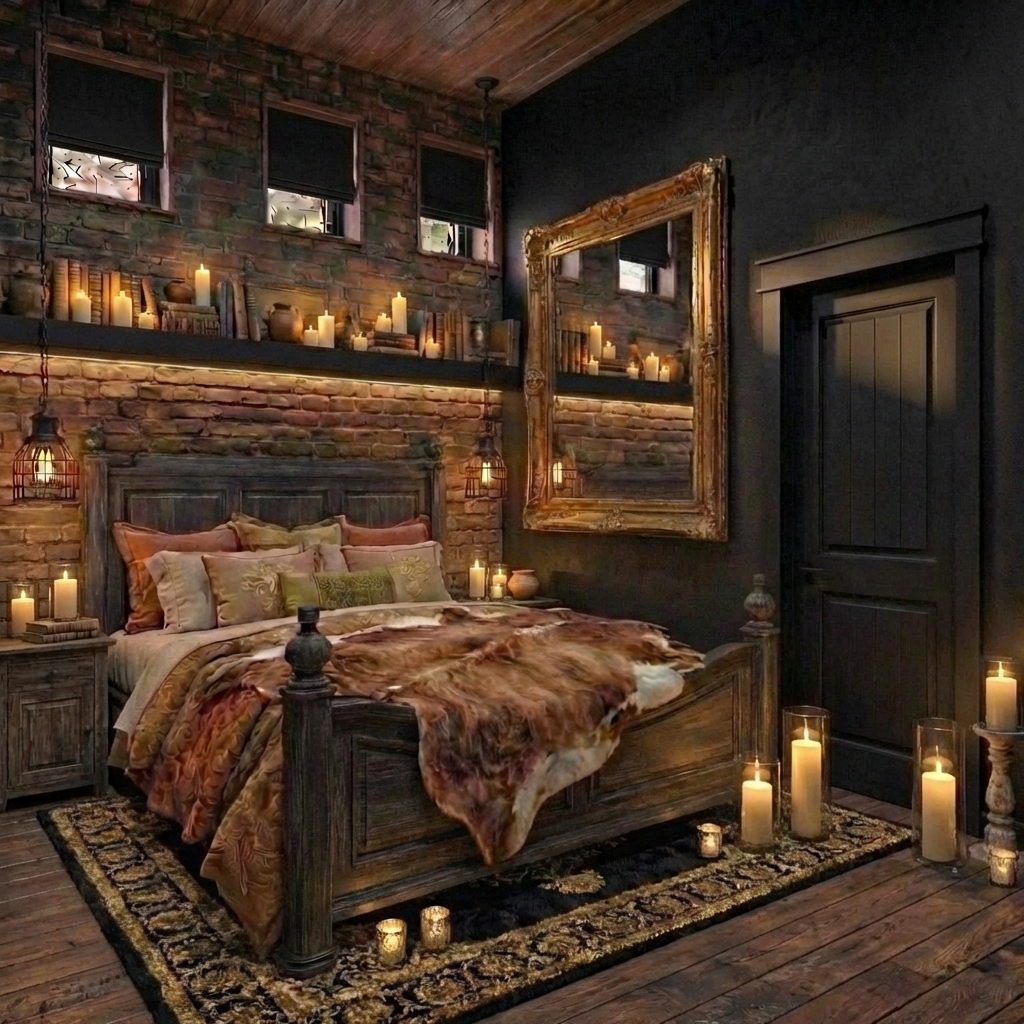 Дизайн спальни в стиле Блэктэк — фото интерьера от нейросети RoomGPT