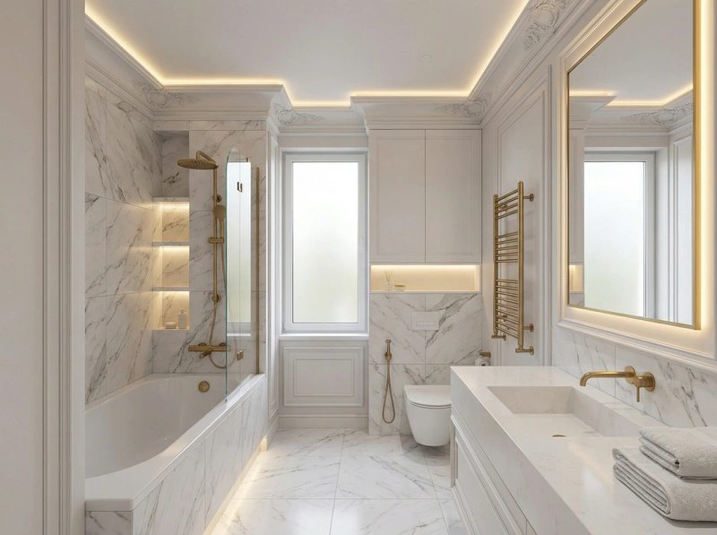 Дизайн ванной в стиле Классика — фото интерьера от нейросети RoomGPT