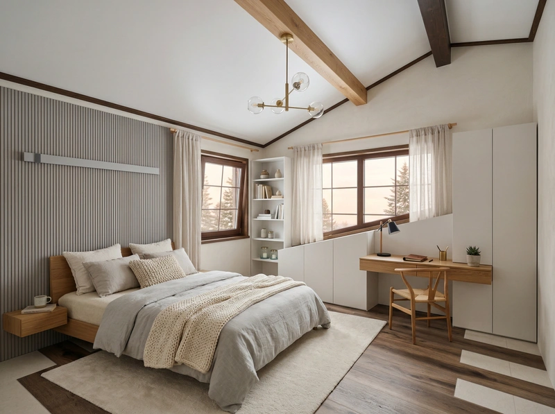 Дизайн спальни в стиле Хюгге — фото интерьера от нейросети RoomGPT