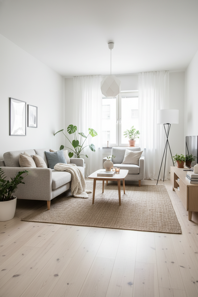 Дизайн гостиной в стиле Хюгге — фото интерьера от нейросети RoomGPT