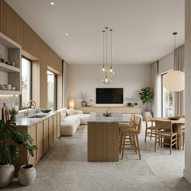 Дизайн кухни в стиле Japandi — фото интерьера от нейросети RoomGPT