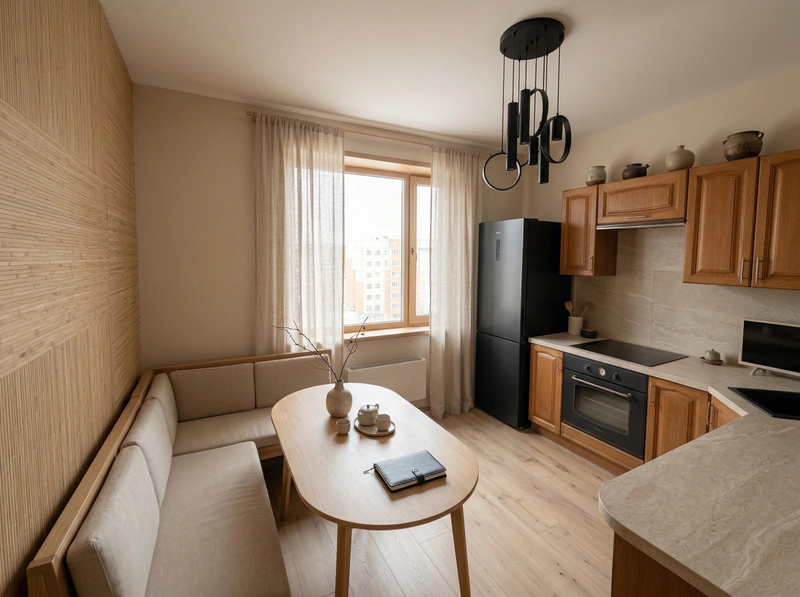 Дизайн кухни в стиле Japandi — фото интерьера от нейросети RoomGPT