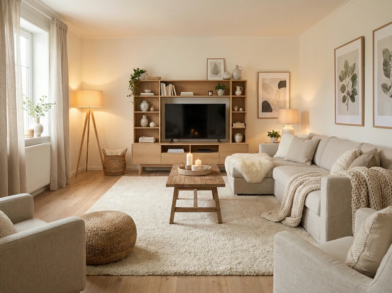 Дизайн интерьера в стиле Хюгге — Гостиная от нейросети RoomGPT