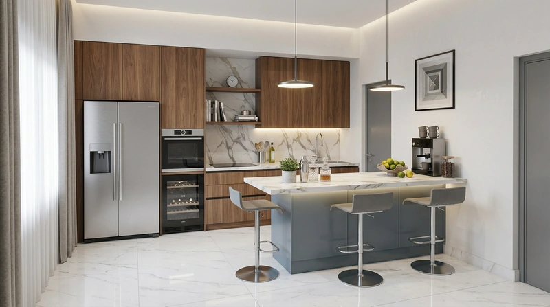 Дизайн интерьера в стиле Контемпорари — Кухня от нейросети RoomGPT