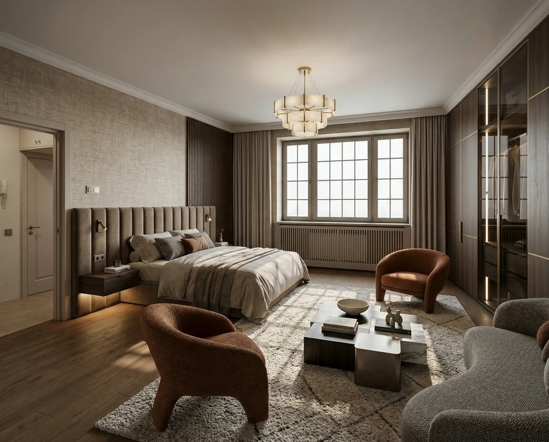 Дизайн интерьера в стиле Контемпорари — Спальня от нейросети RoomGPT