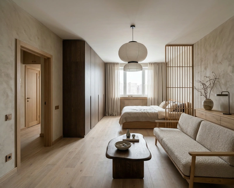 Дизайн спальни в стиле Japandi — фото интерьера от нейросети RoomGPT