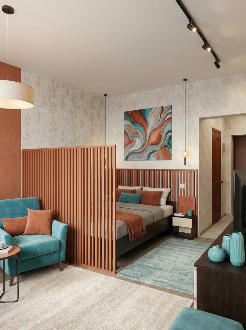 Дизайн интерьера в стиле Контемпорари — Гостиная от нейросети RoomGPT