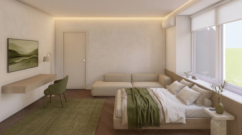 Дизайн интерьера в стиле Минимализм — Спальня от нейросети RoomGPT