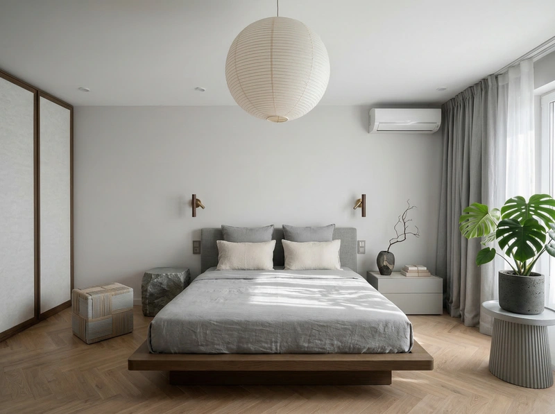 Дизайн спальни в стиле Japandi — фото интерьера от нейросети RoomGPT