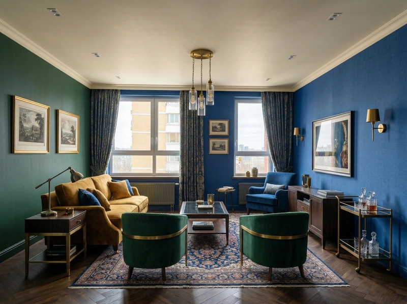 Дизайн гостиной в стиле Британский — фото интерьера от нейросети RoomGPT