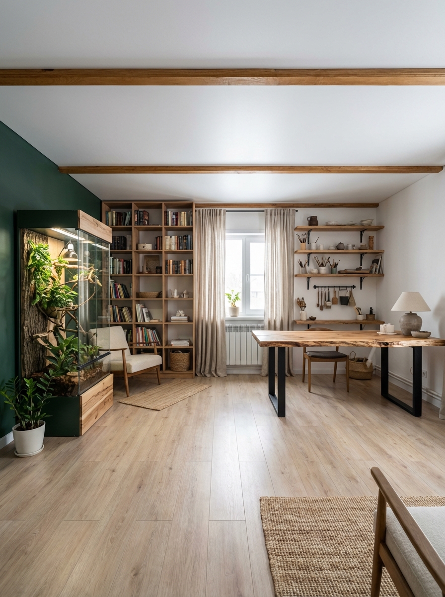 Дизайн гостиной в стиле Japandi — фото интерьера от нейросети RoomGPT