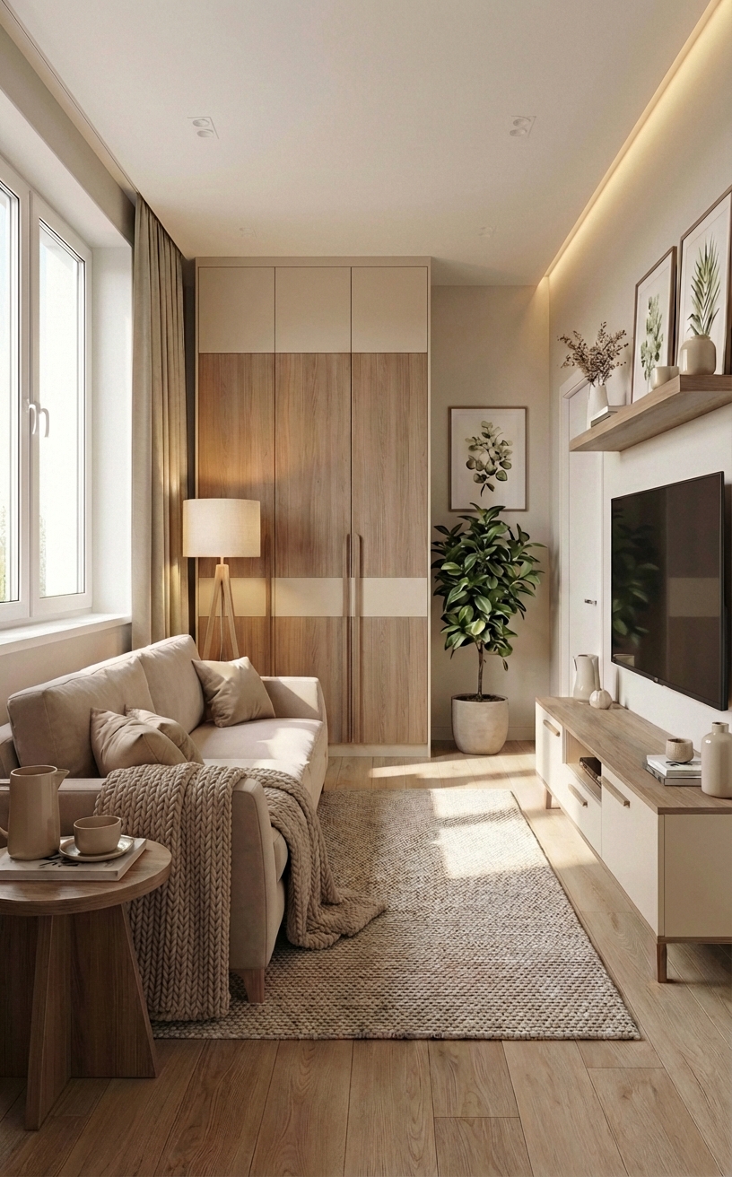 Дизайн гостиной в стиле Сканди — фото интерьера от нейросети RoomGPT