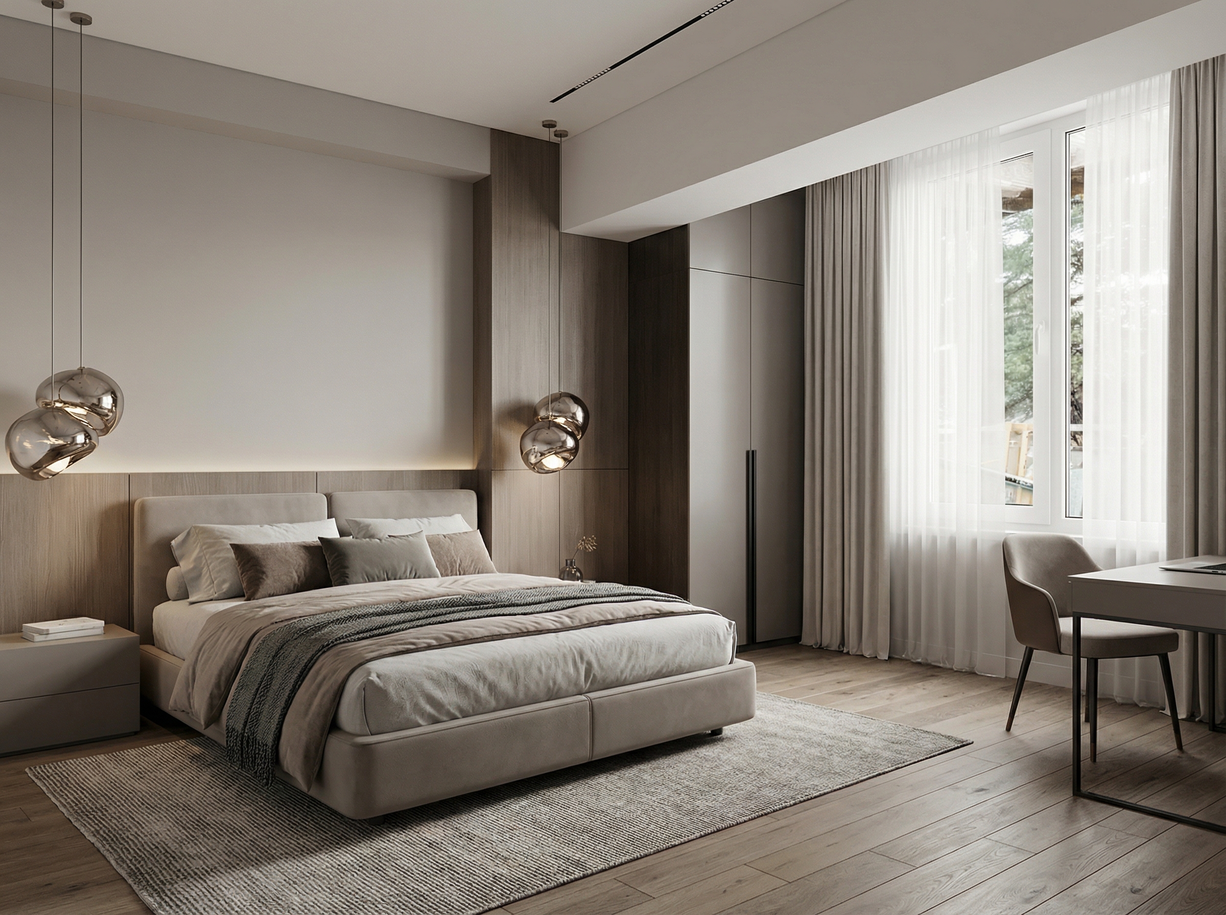 Дизайн спальни в стиле Контемпорари — фото интерьера от нейросети RoomGPT