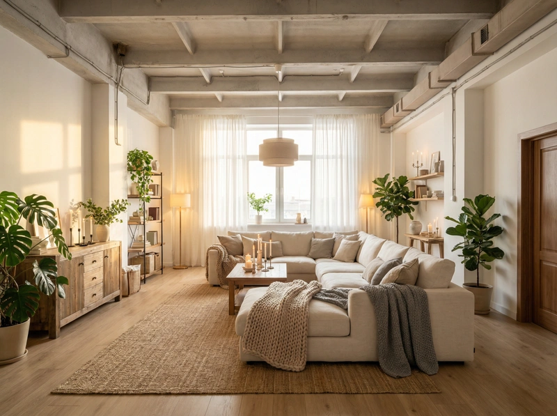 Дизайн интерьера в стиле Хюгге — Гостиная от нейросети RoomGPT