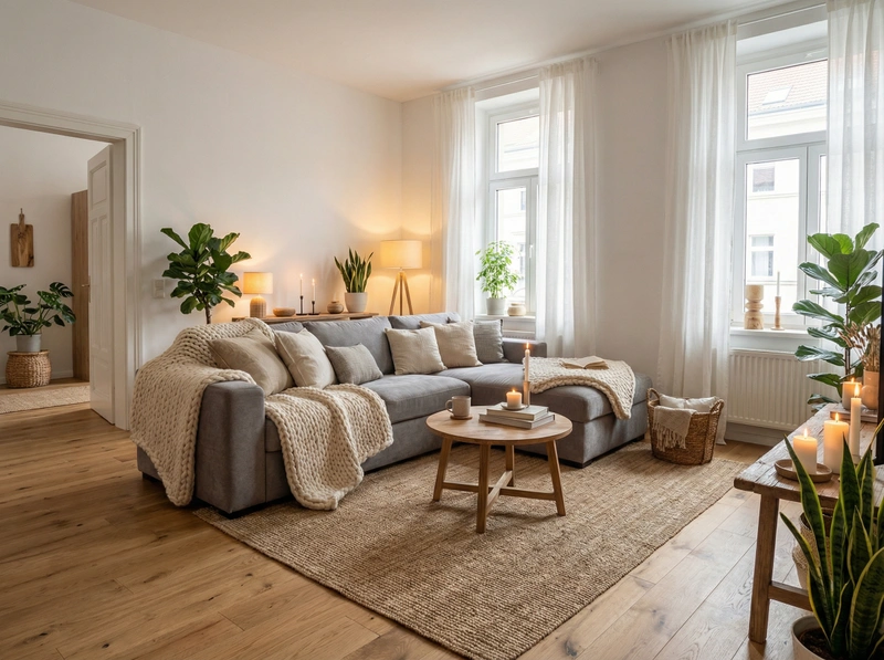 Дизайн интерьера в стиле Хюгге — Гостиная от нейросети RoomGPT