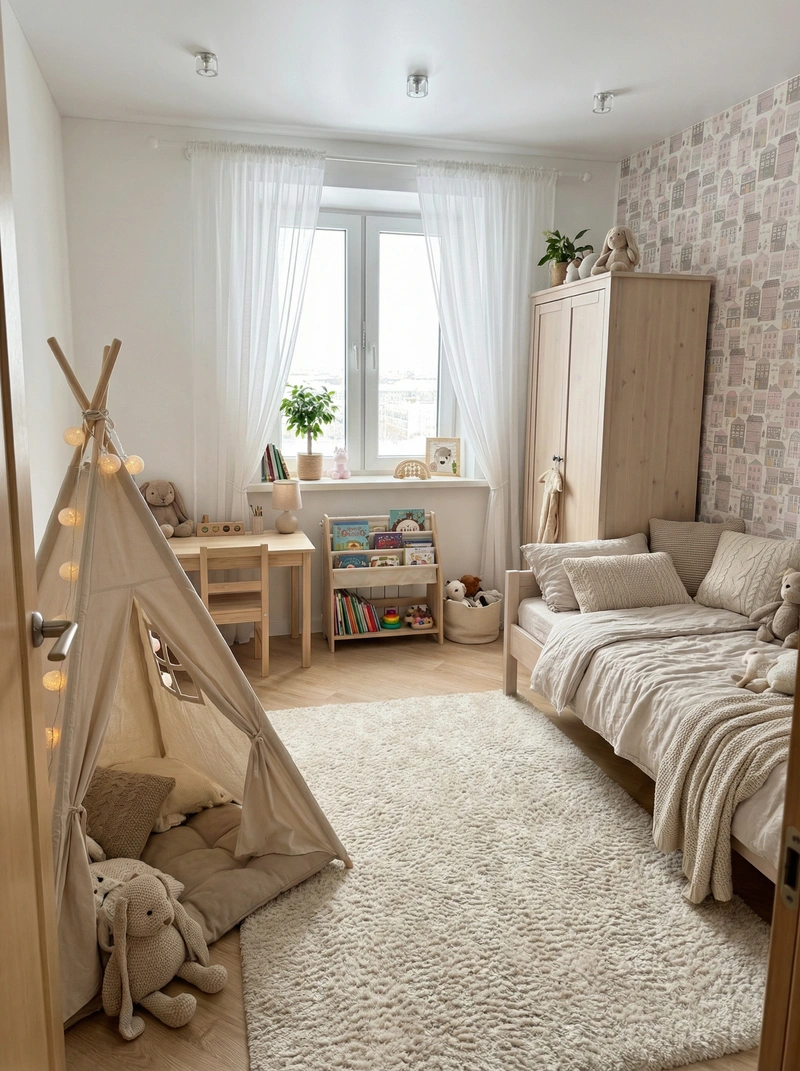 Дизайн интерьера в стиле Хюгге — Детская от нейросети RoomGPT