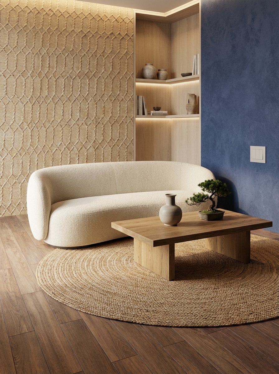 Дизайн гостиной в стиле Japandi — фото интерьера от нейросети RoomGPT