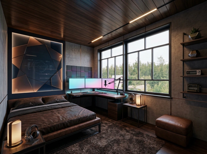 Дизайн спальни в стиле Блэктэк — фото интерьера от нейросети RoomGPT