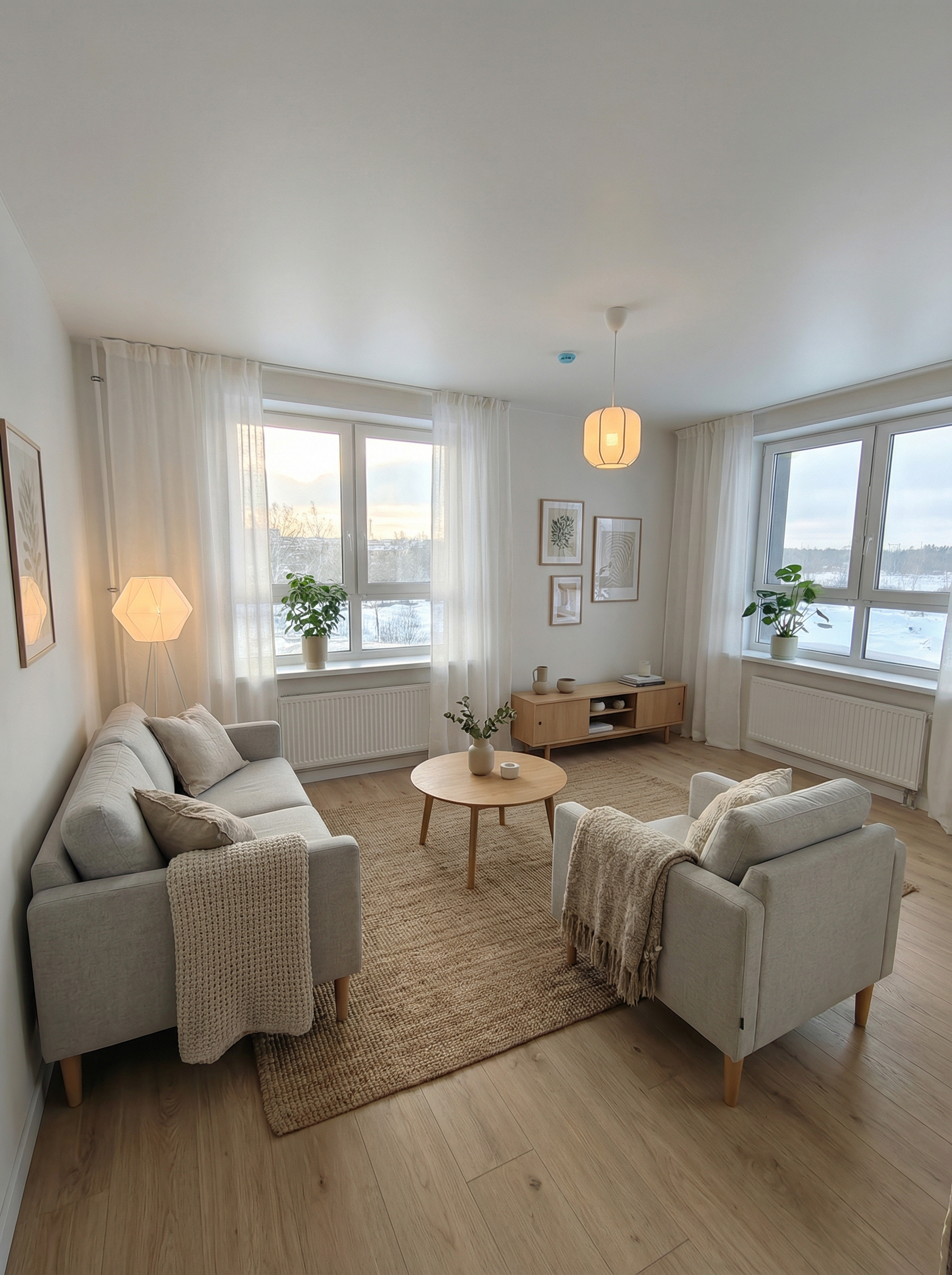 Дизайн гостиной в стиле Хюгге — фото интерьера от нейросети RoomGPT