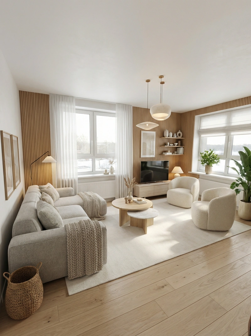 Дизайн интерьера в стиле Сканди — Гостиная от нейросети RoomGPT