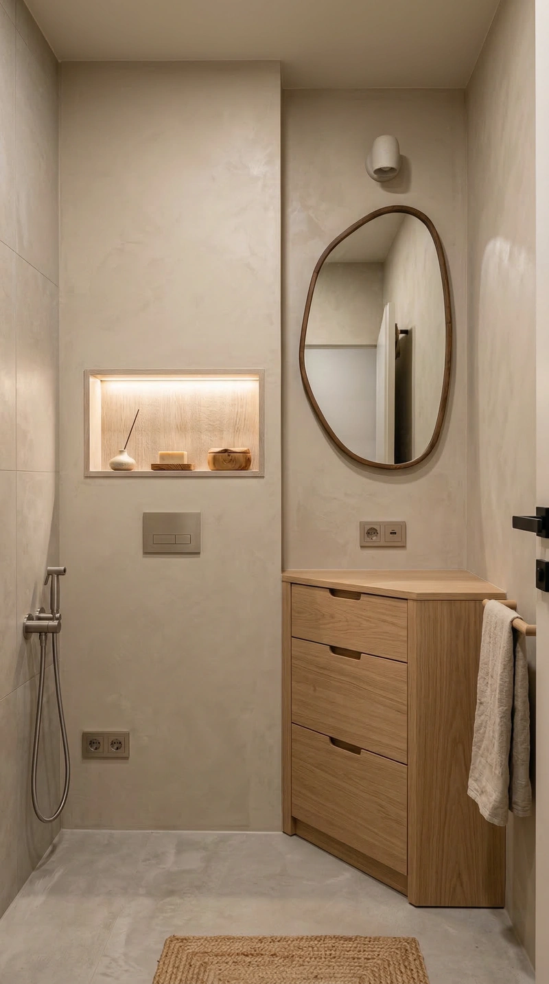 Дизайн ванной в стиле Japandi — фото интерьера от нейросети RoomGPT