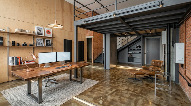 Дизайн интерьера в стиле Лофт — Кабинет от нейросети RoomGPT
